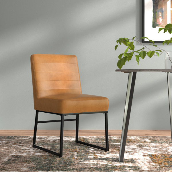 Vegan leather caramel channeled sling online chair